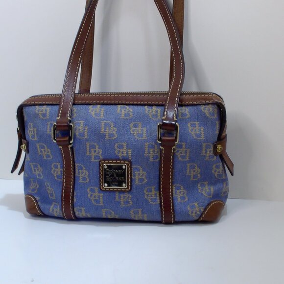 Dooney & Bourke Denium and Brown Leather Trim Satchel/Shoulder Bag, Small. - Picture 1 of 7